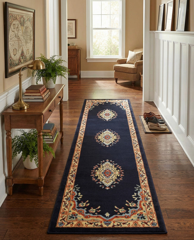 Tabriz Tapestry Collection Area Rug - Azerbaijan (Navy Blue) Runner Navy Blue  lifestyle 50