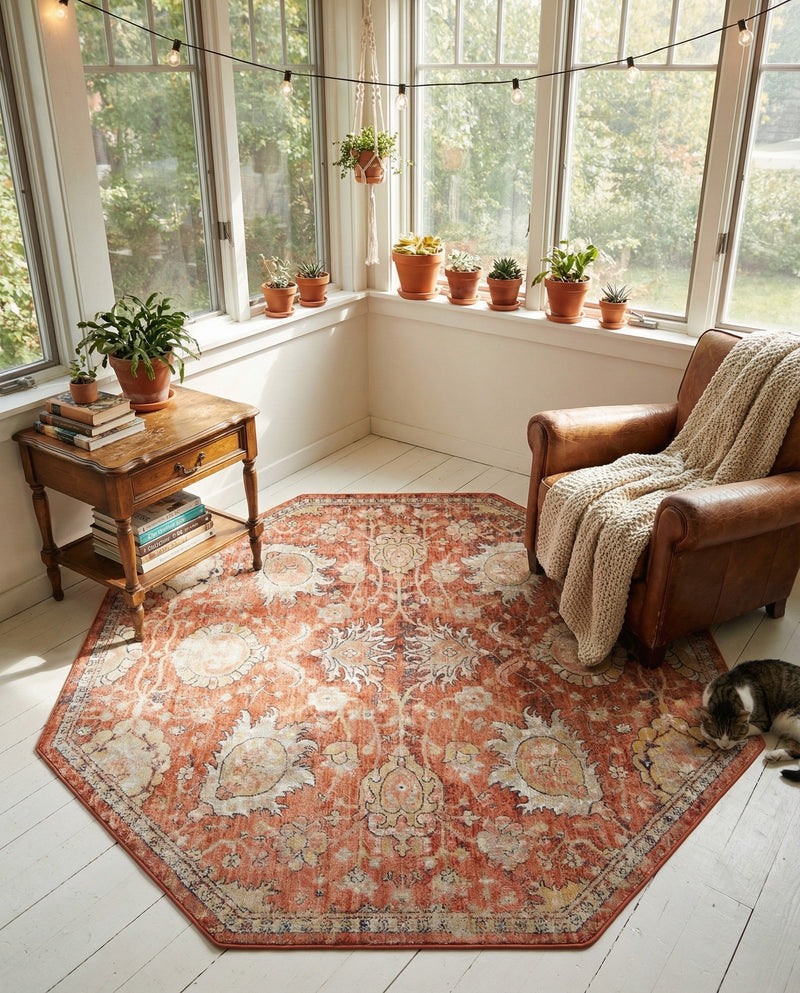 Seville Stripes Collection Area Rug -  Cordoba (Brick Red) Octagon Brick Red  lifestyle 75