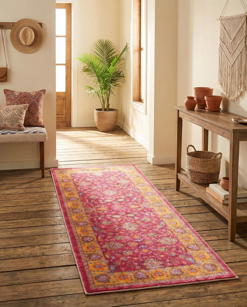 Casablanca Tapestry Collection Area Rug -  Marrakech (Berry Pink) Runner Berry Pink  lifestyle 49