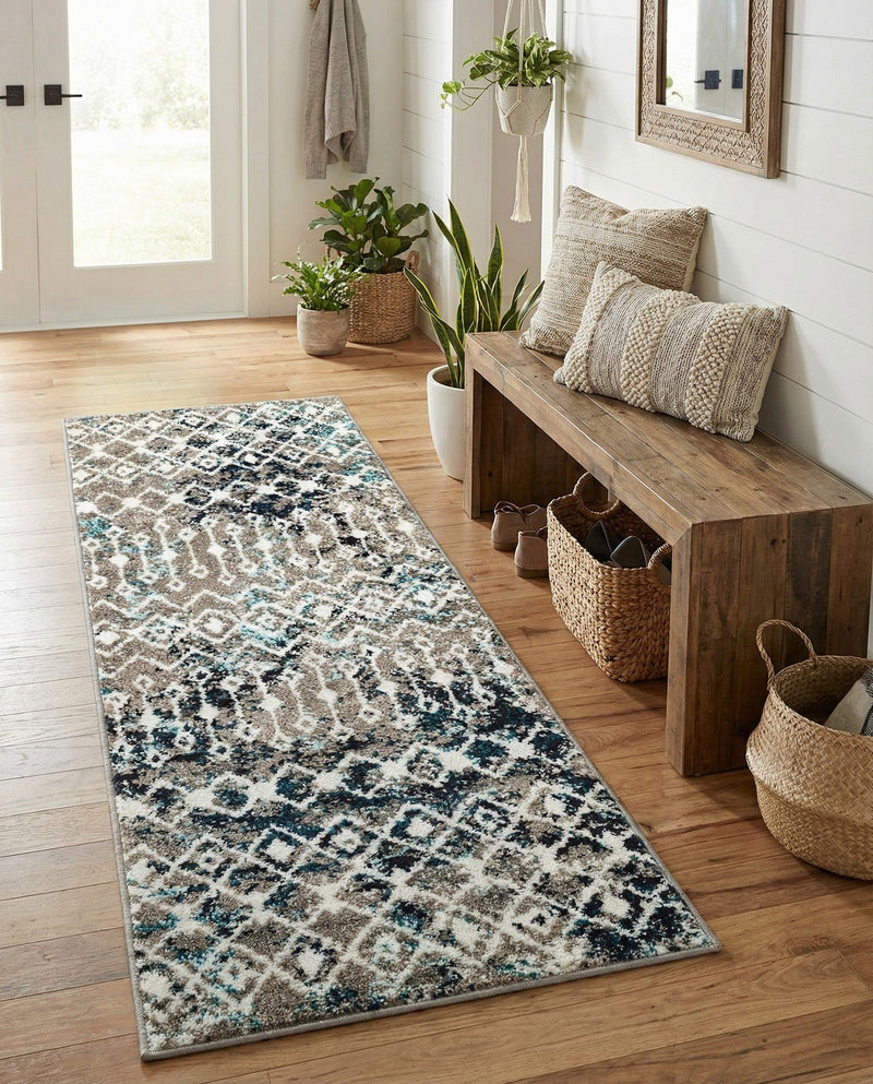 Mediterranean Lattice Collection Area Rug - Santorini (Multi Gray Blue) Runner Multi Gray Blue  lifestyle 68
