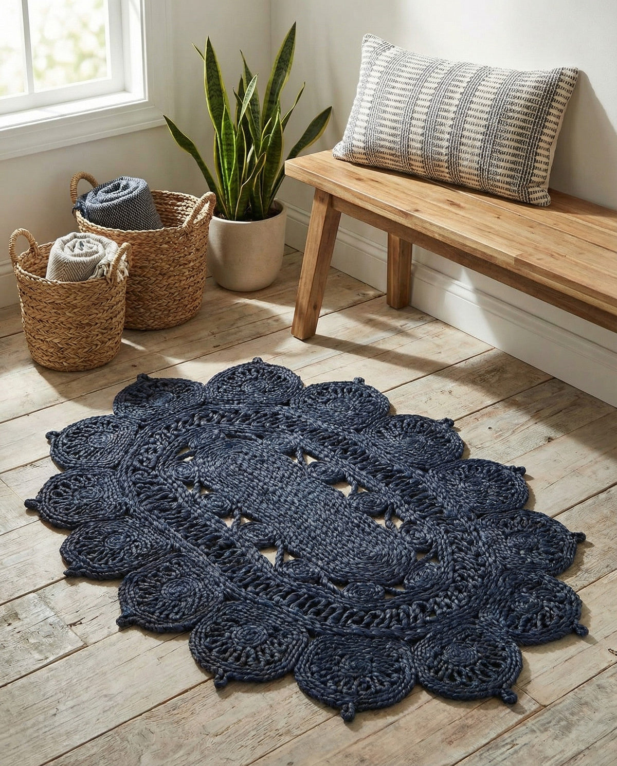 Woven Seaside Jute Collection Area Rug - Coastalhaven (Navy Blue) Oval Navy Blue  lifestyle 19