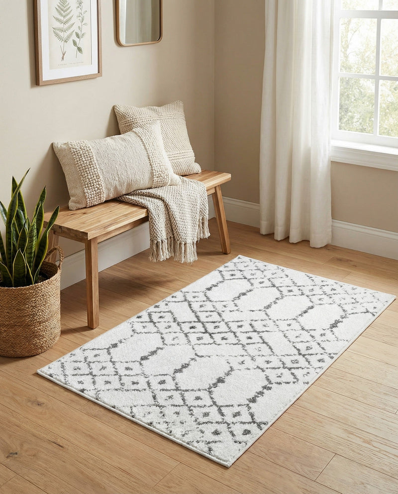 Marrakesh Lattice Collection Area Rug - Casablanca (Ivory Black) Rectangle Ivory Black  lifestyle 14