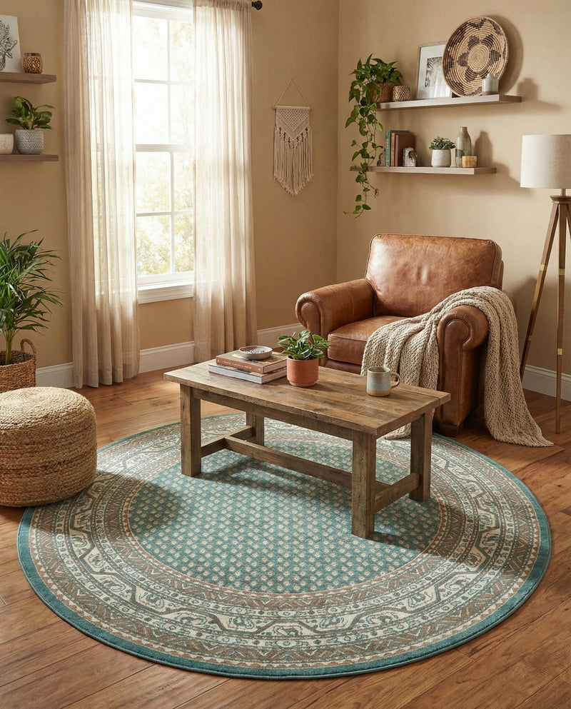 Soho Elegance Collection Area Rug -  Mercer (Turquoise) Round Turquoise  lifestyle 71