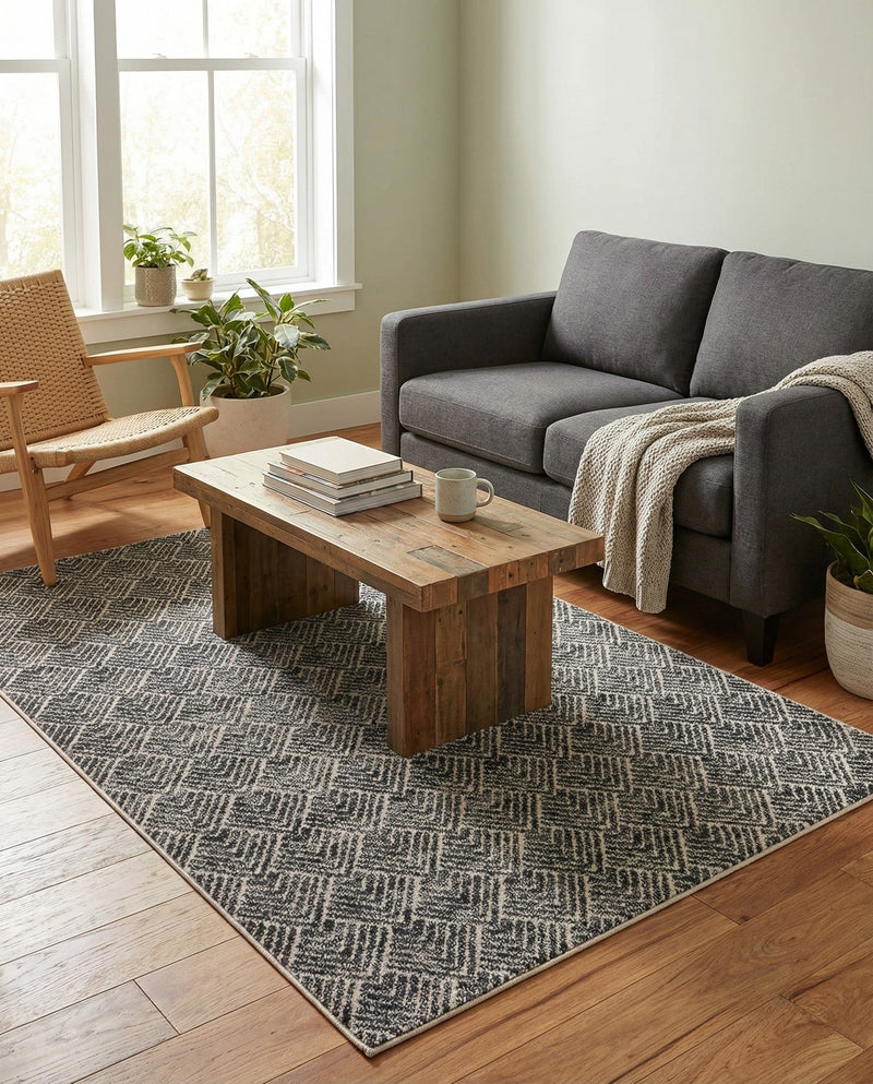 Geo Garden Lattice Collection Area Rug -  Casablanca Rectangle Charcoal Ivory  lifestyle 38