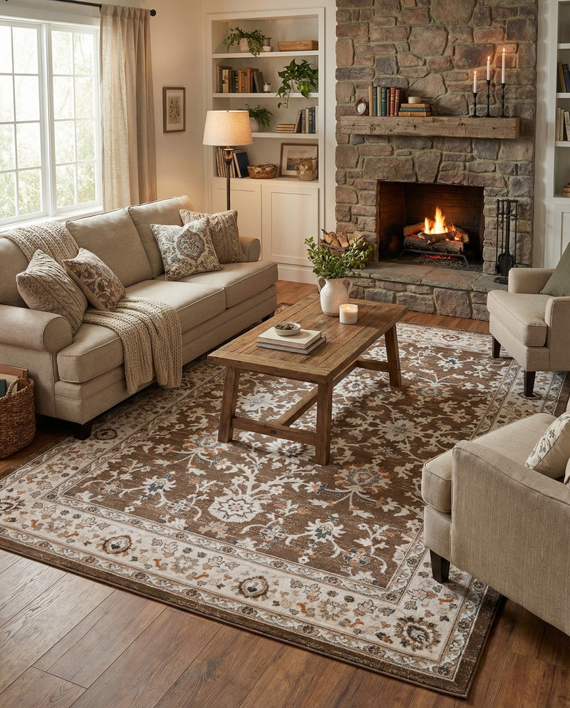 Savannah Elegance Collection Area Rug - Augusta (Brown) Rectangle Brown  lifestyle 15