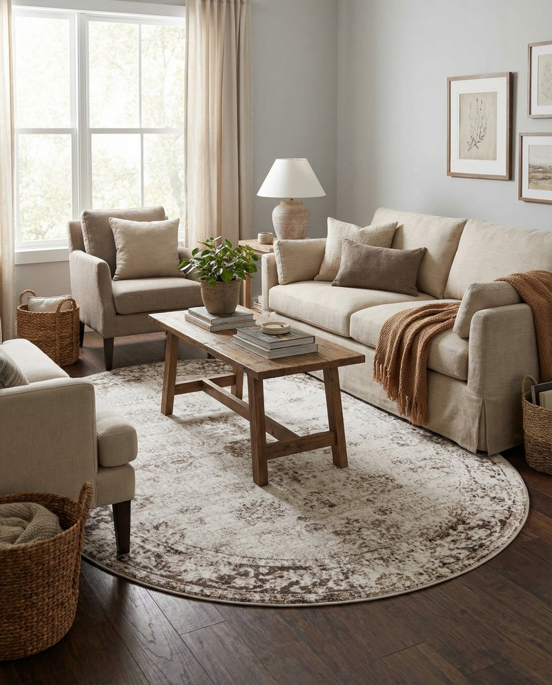 Riviera Elegance Collection Area Rug - Antibes (Beige) Oval Beige  lifestyle 57