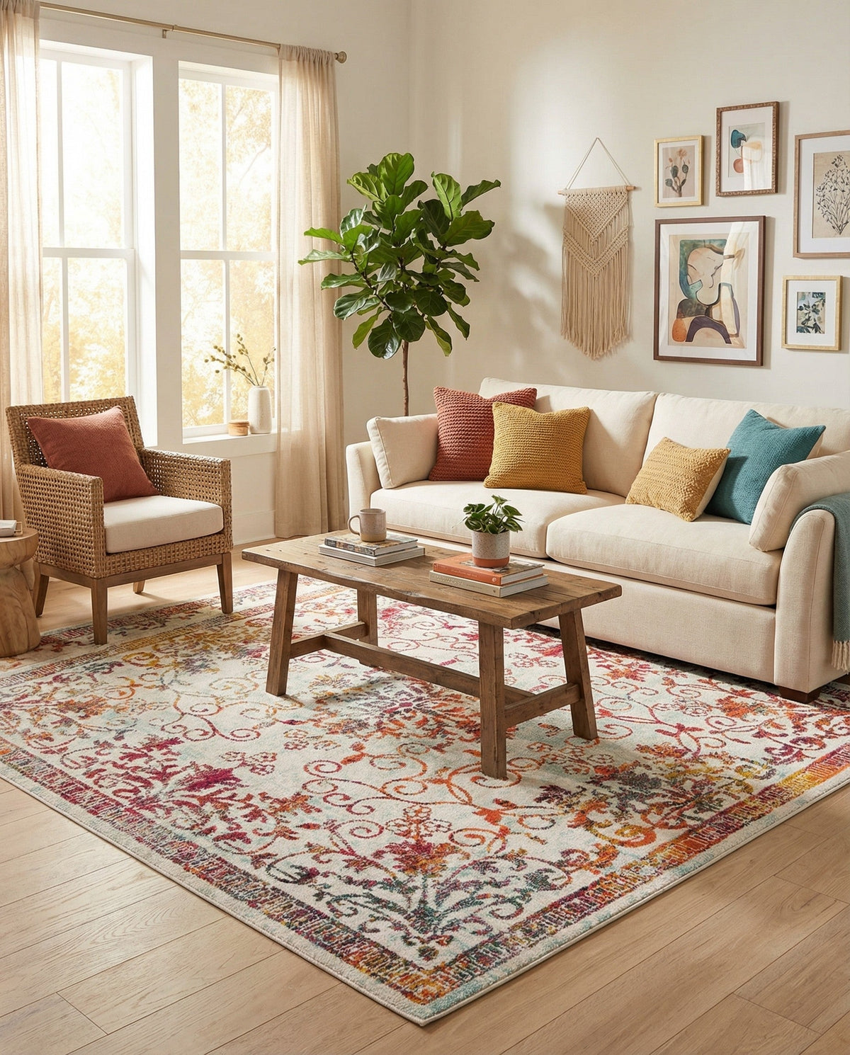 Brighton Terrace Collection Area Rug -  Saltdean Square Ivory  lifestyle 119