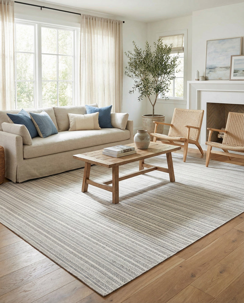 Seaside Stripes Collection Area Rug -  Boardwalk (Beige) Rectangle Beige  lifestyle 30