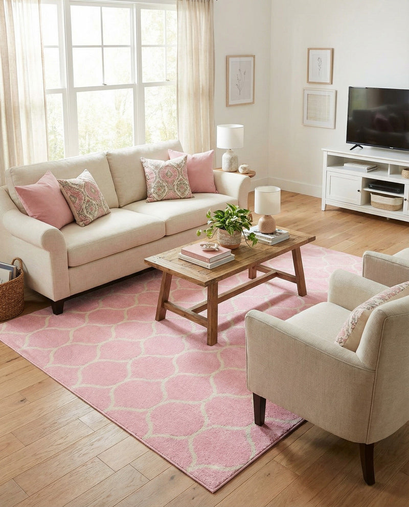 Trellis Mosaic Collection Area Rug -  Pergolatown (Light Pink) Rectangle Light Pink  lifestyle 12