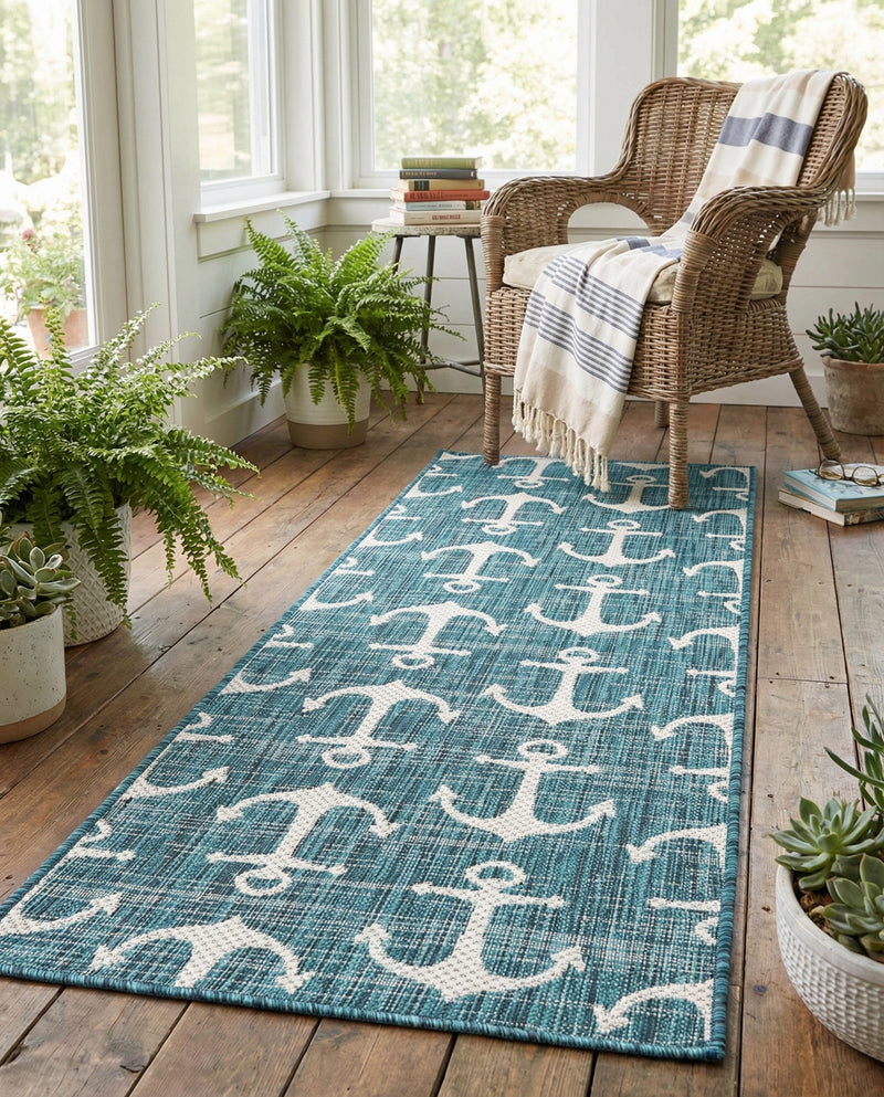 Seaside Haven Rugs Collection Area Rug - Sapphire (Teal) Runner Teal  lifestyle 36