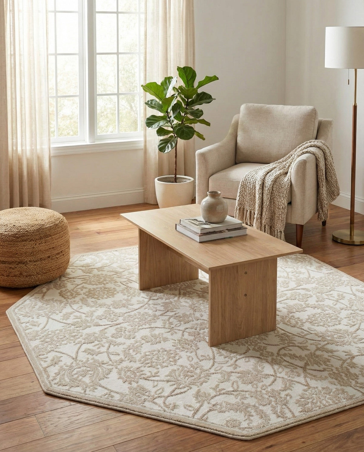 Andes Summit Collection Area Rug -  Chimborazo Octagon Snow White  lifestyle 80