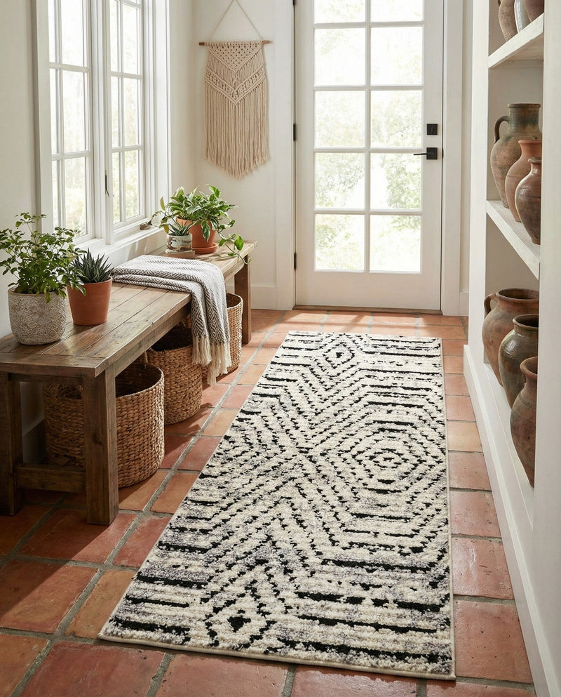 Marrakech Mosaic Collection Area Rug -  Tangier Runner Black and White  lifestyle 73