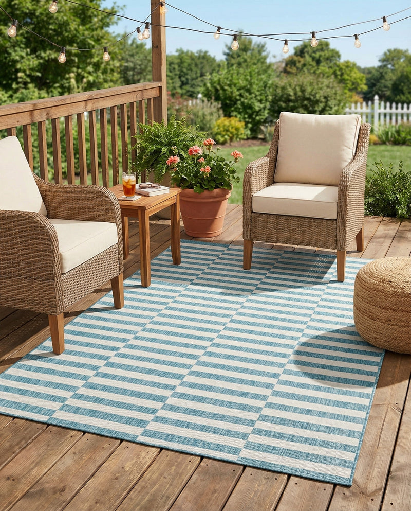 Seaside Stripes Collection Area Rug - Cabana (Light Aqua) Rectangle Light Aqua  lifestyle 20