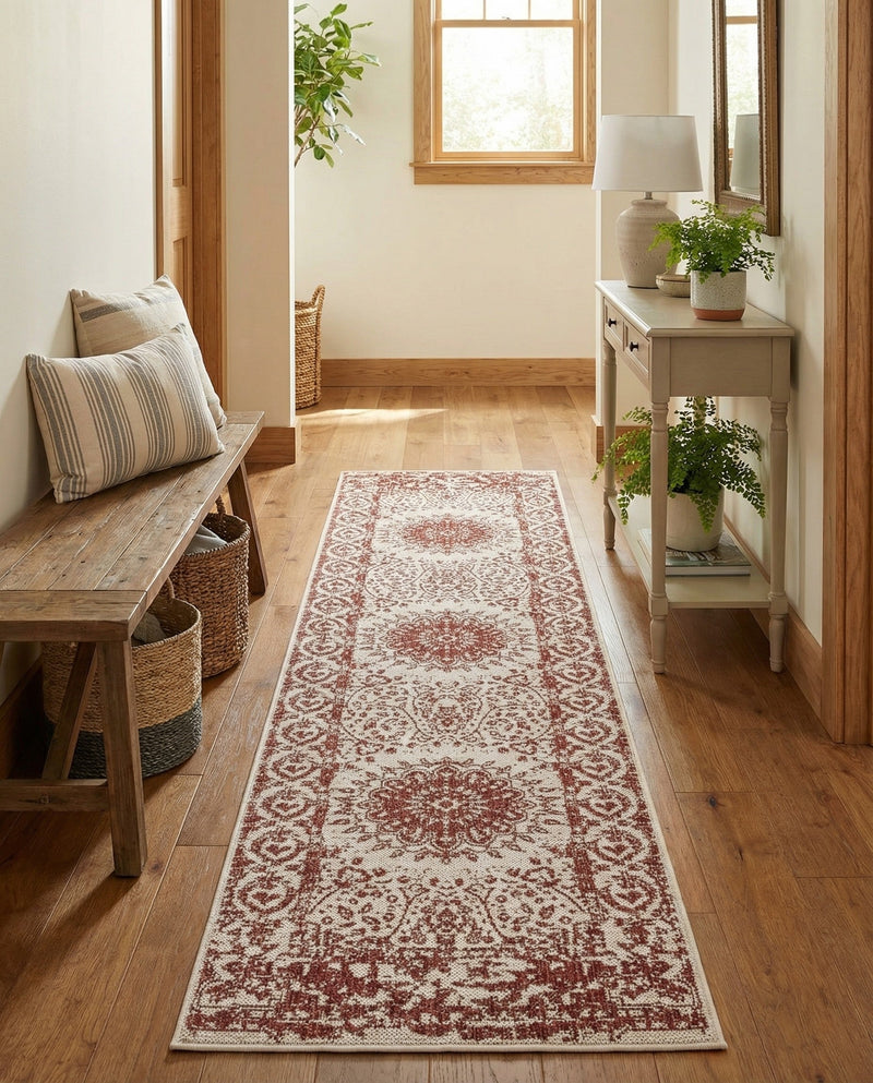 Patio Heritage Collection Area Rug -  Lafayette (Rust Red) Runner Rust Red  lifestyle 64