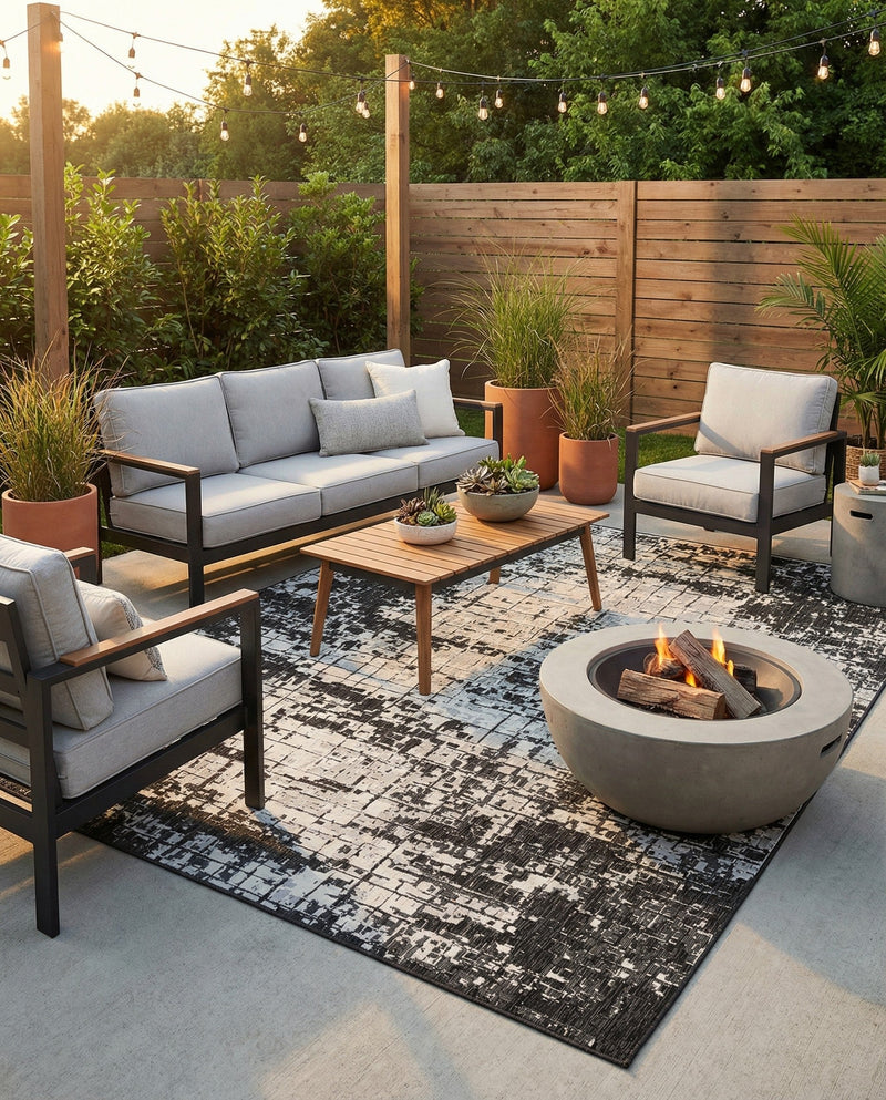 Urban Terrace Collection Area Rug -  Midtown Rectangle Black and White  lifestyle 29