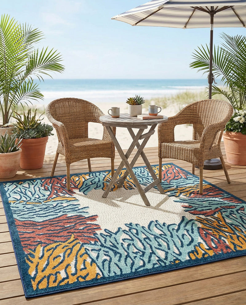 Caribbean Terrace Collection Area Rug -  Tortola Square Multi  lifestyle 30