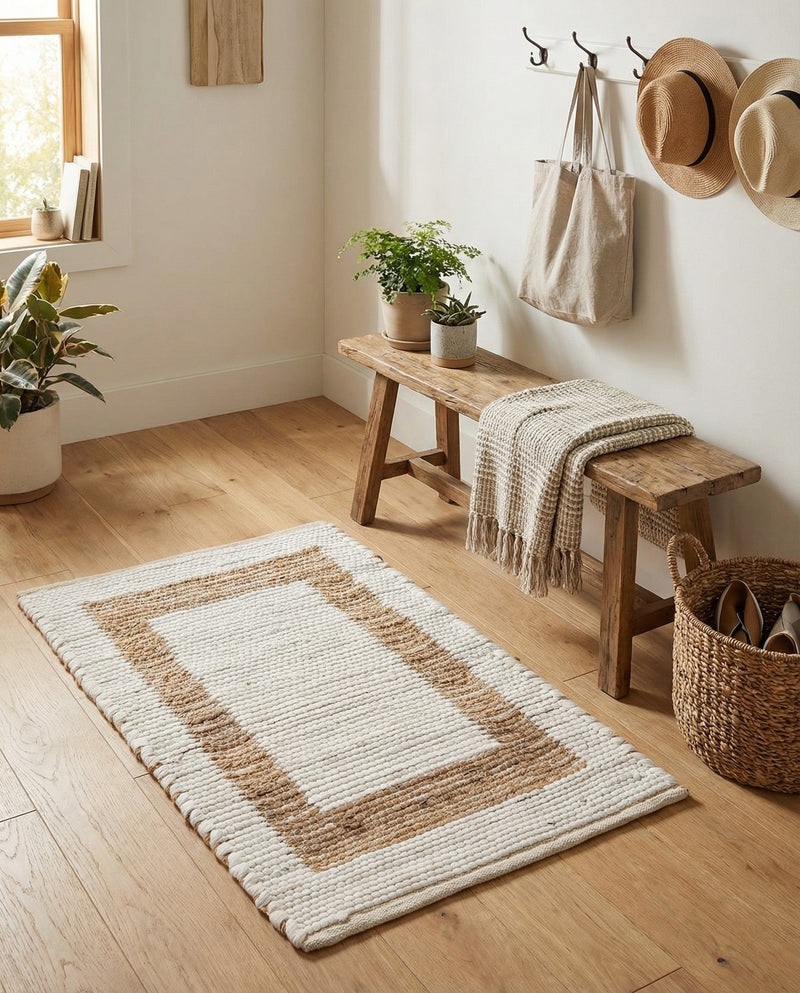 Osian Looms Collection Area Rug - Durham Rectangle White and Natural  lifestyle 43