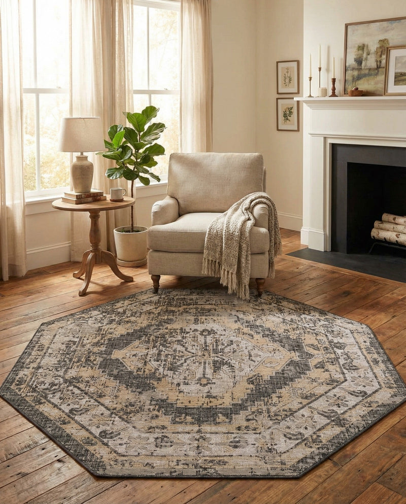 Patio Heritage Collection Area Rug -  Augusta (Charcoal) Octagon Charcoal  lifestyle 78