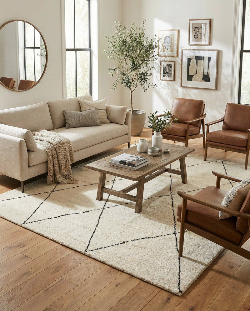 Zouina Berber Wool Collection Area Rug - Atlas Square Ivory and Black  lifestyle 46
