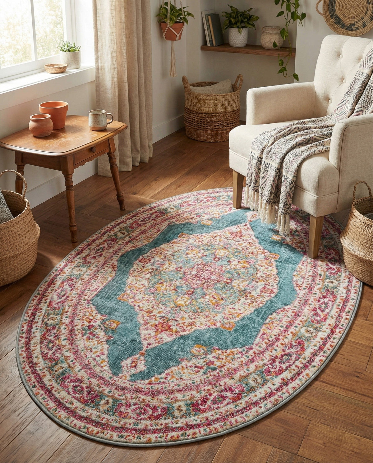 Caribbean Breeze Collection Area Rug -  Windward Oval Turquoise  lifestyle 92