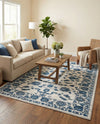 Charleston Elegance Collection Area Rug -  Seaport (White Blue) Rectangle White Blue  lifestyle 4