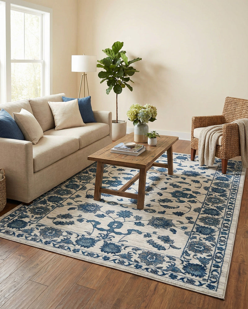 Charleston Elegance Collection Area Rug -  Seaport (White Blue) Rectangle White Blue  lifestyle 4