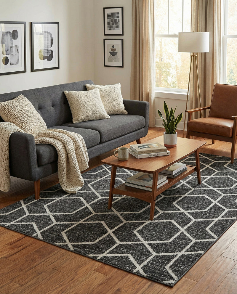 Geo Garden Lattice Collection Area Rug - Savannah Rectangle Charcoal Gray  lifestyle 22
