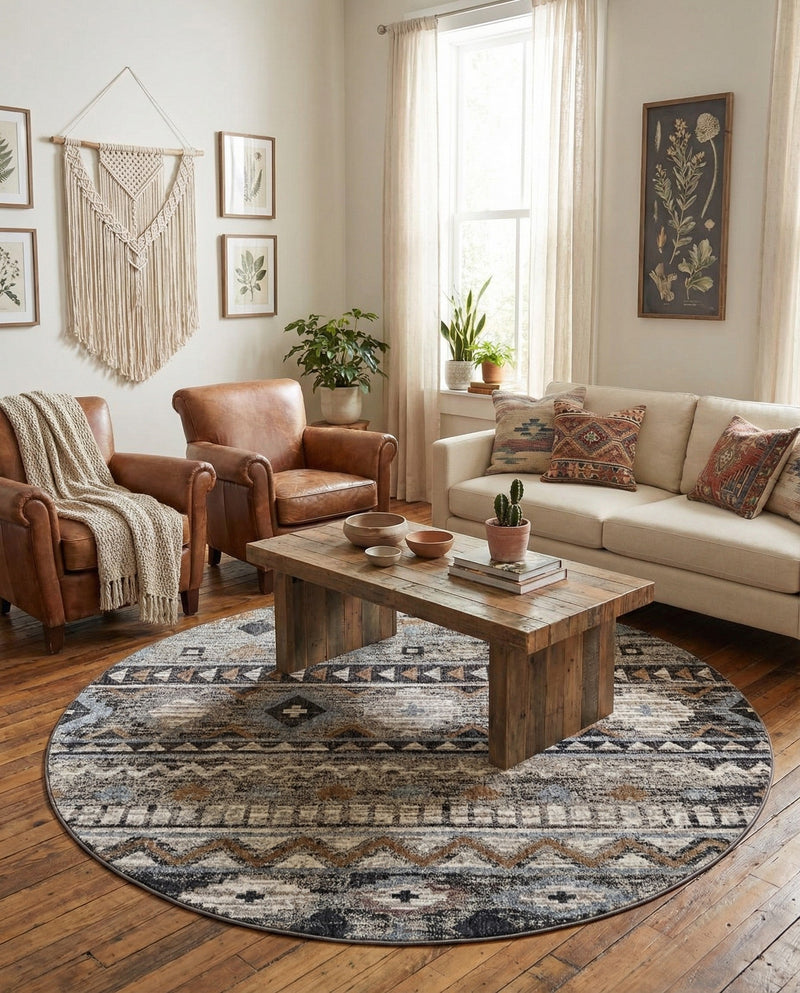 Desert Modern Eco Rug Series Collection Area Rug -  Sonora Round Khaki Gray  lifestyle 47