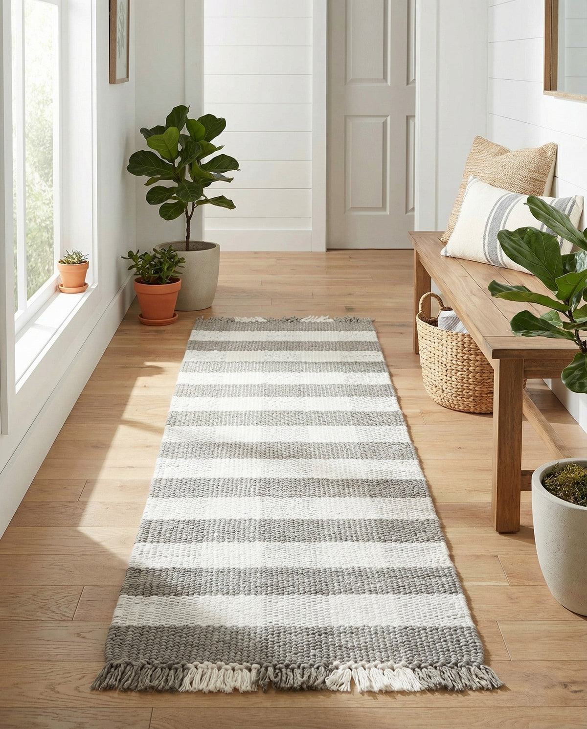 Sustainable Grid Indoor-Outdoor Oasis Collection Area Rug - Savannah Runner Gray  lifestyle 130