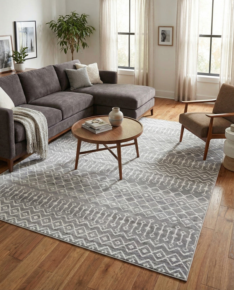 Marrakech Lattice Collection Area Rug - Medina (Gray) Rectangle Gray  lifestyle 13