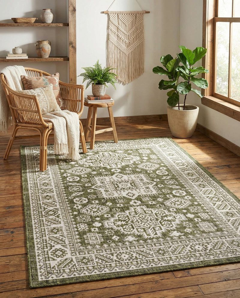 Tribal Terrace Treasures Collection Area Rug -  Incan Isle (Green) Rectangle Green  lifestyle 28
