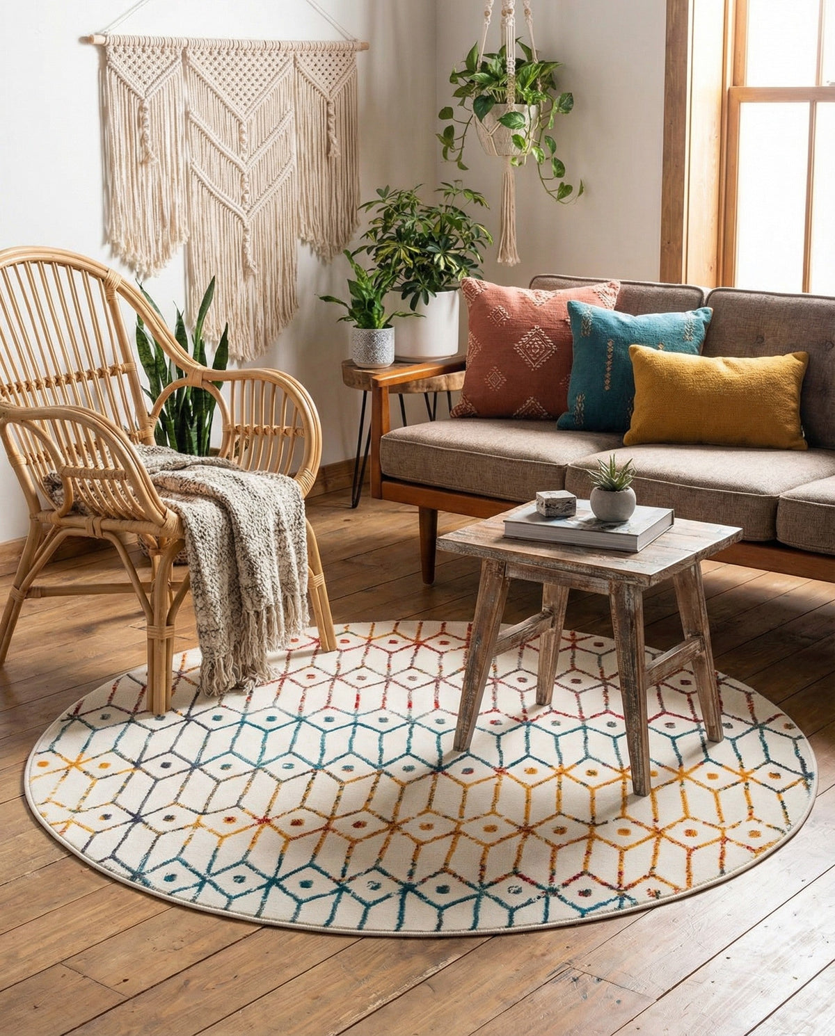 Garden Maze Retreat Collection Area Rug -  Mazeview Round Multi  lifestyle 118