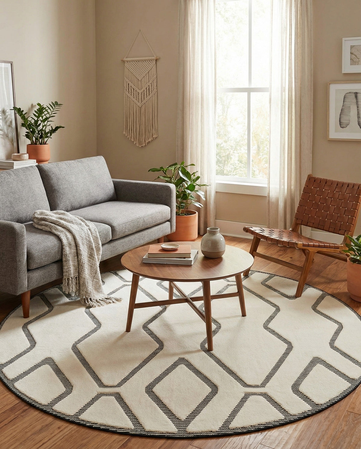 Monochrome Collection Area Rug -  Glacier Round Ivory White  lifestyle 105