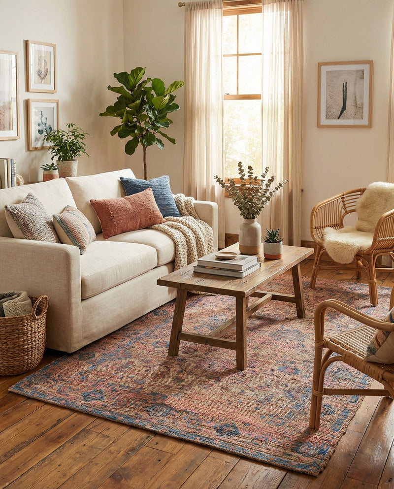 Savannah Threads Collection Area Rug - Tybee Rectangle Peach pink  lifestyle 27