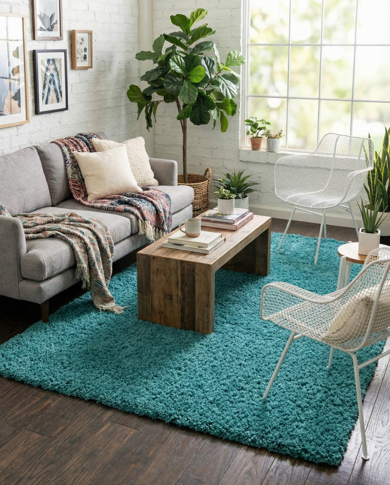 Plush Oasis Collection Area Rug - Serenity (Deep Aqua Blue) Rectangle Deep Aqua Blue  lifestyle 6