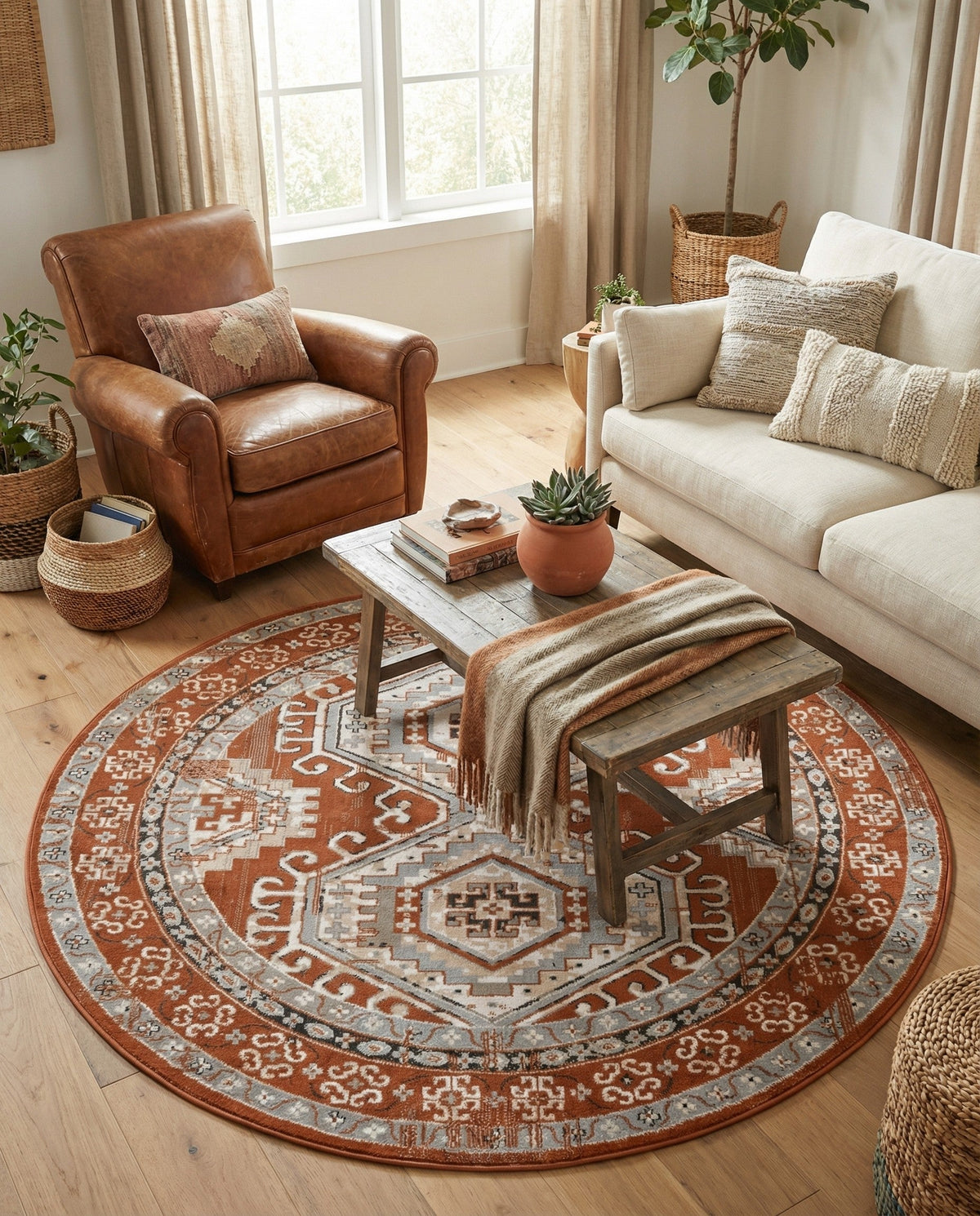 Savannah Elegance Collection Area Rug -  Tybee (Terracotta) Round Terracotta  lifestyle 106