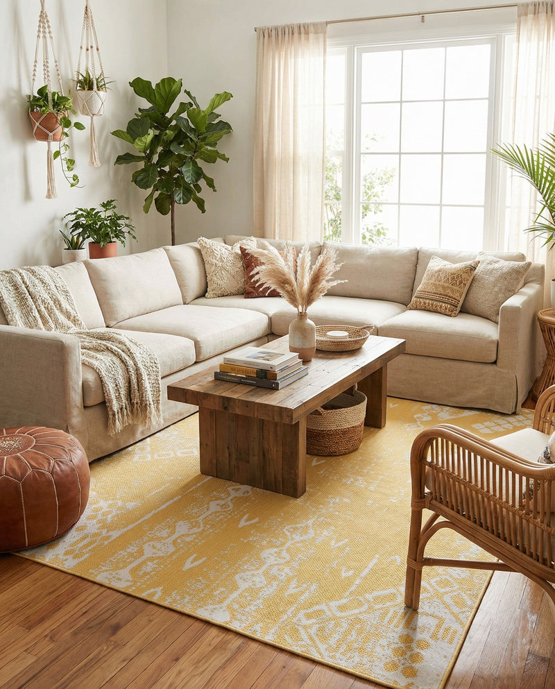 Desert Nomad Terrace Collection Area Rug - Sahara (Yellow) Rectangle Yellow  lifestyle 10