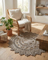 Woven Seaside Jute Collection Area Rug - Coastalhaven (Gray) Round Gray  lifestyle 26