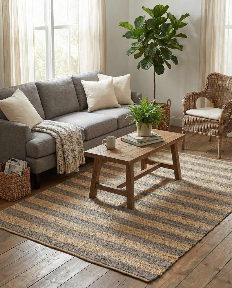 Woven Seaside Jute Collection Area Rug - Nantucket Rectangle Gray Ivory  lifestyle 47