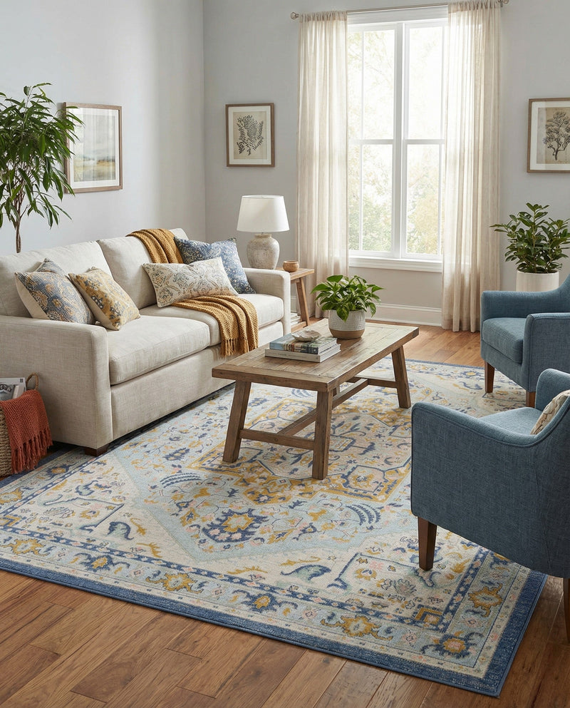 Savannah Series Collection Area Rug - Charleston (Sky blue) Rectangle Sky blue  lifestyle 7