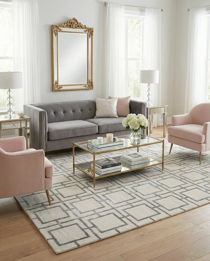 Hollywood Luxe Collection Area Rug -  Beverly (White Silver) Rectangle White Silver  lifestyle 18