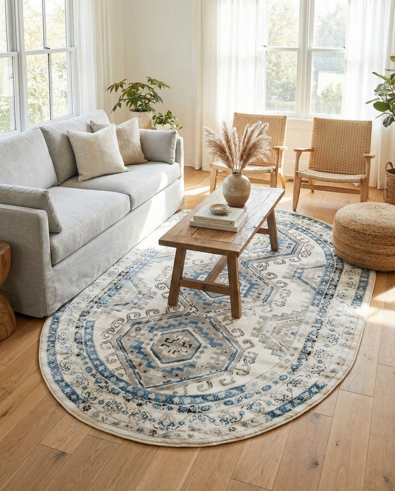 Savannah Elegance Collection Area Rug -  Tybee (Ivory Aqua) Oval Ivory Aqua  lifestyle 37