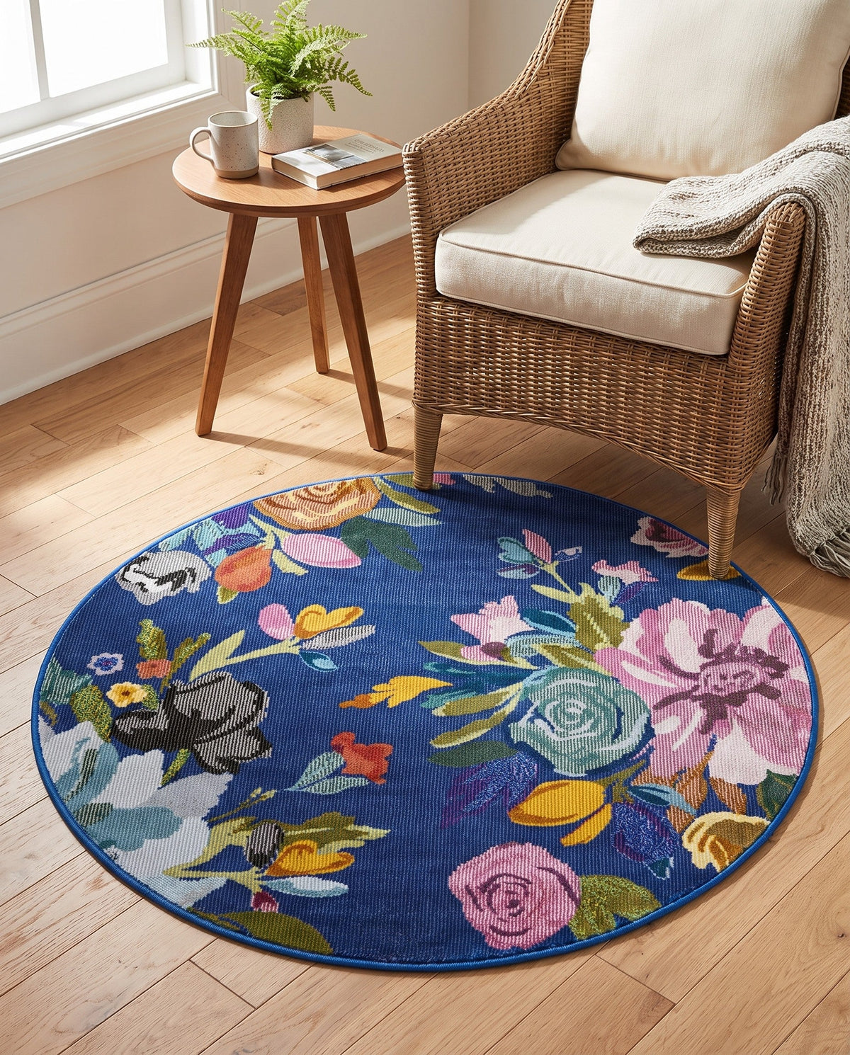 Meadow Breeze Collection Area Rug - Wildflower Round Blue  lifestyle 187