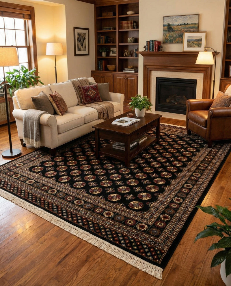 Samarkand Elegance Collection Area Rug -  Margilan (Black) Rectangle Black  lifestyle 30