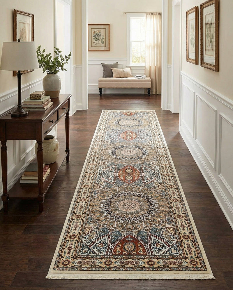 Persian Elegance Collection Area Rug -  Hamedan (Ivory) Runner Ivory  lifestyle 42