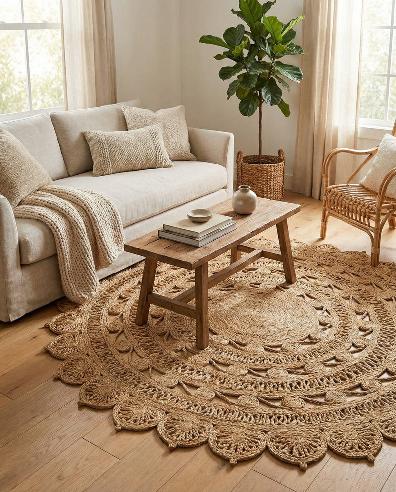 Woven Seaside Jute Collection Area Rug - Coastalhaven (Natural) Round Natural  lifestyle 31