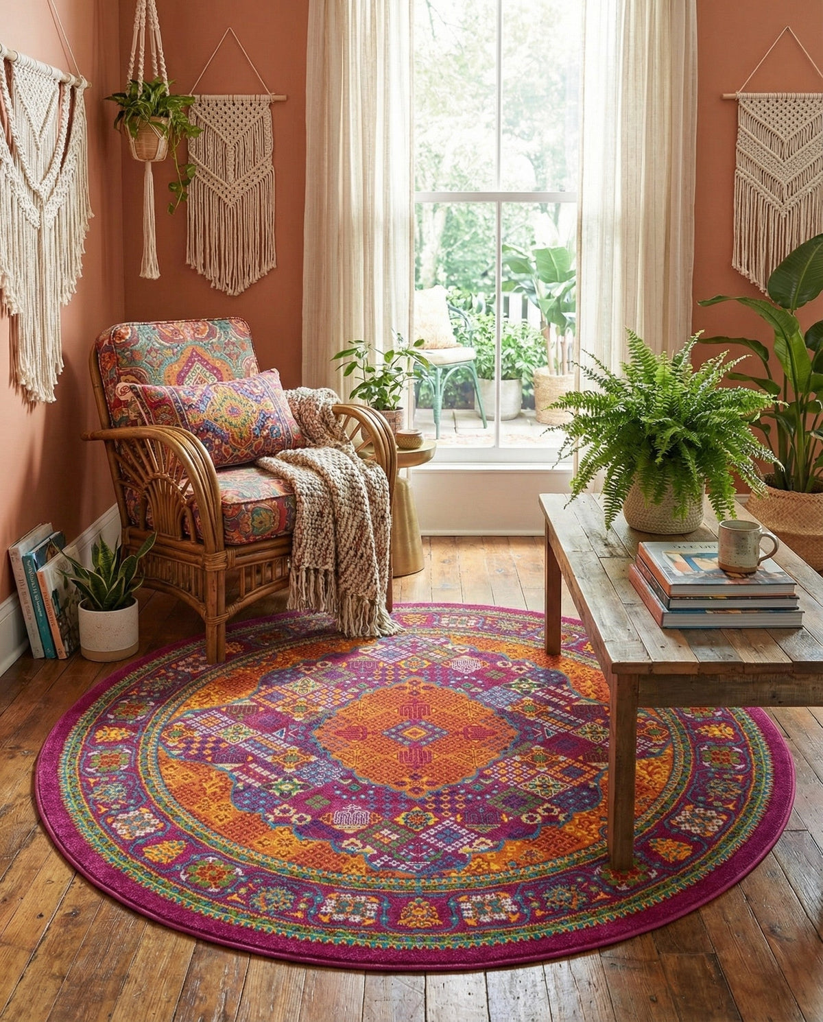 Caribbean Cove Collection Area Rug -  Mustique Round Fuchsia  lifestyle 136