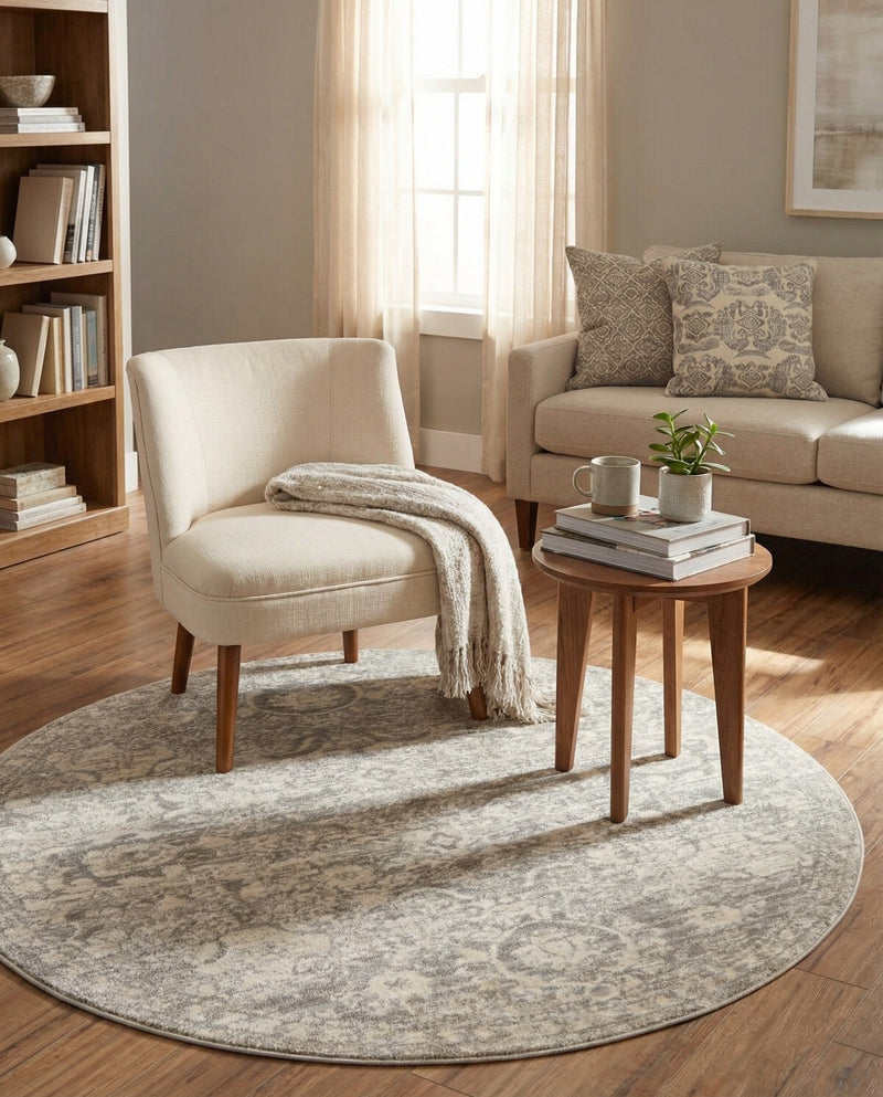 Seville Stripes Collection Area Rug -  Cordoba (Gray) Round Gray  lifestyle 79