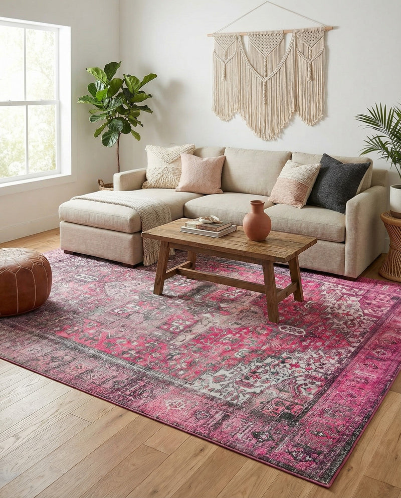 Heritage Elegance Collection Area Rug -  Windsor (Pink) Rectangle Pink  lifestyle 14