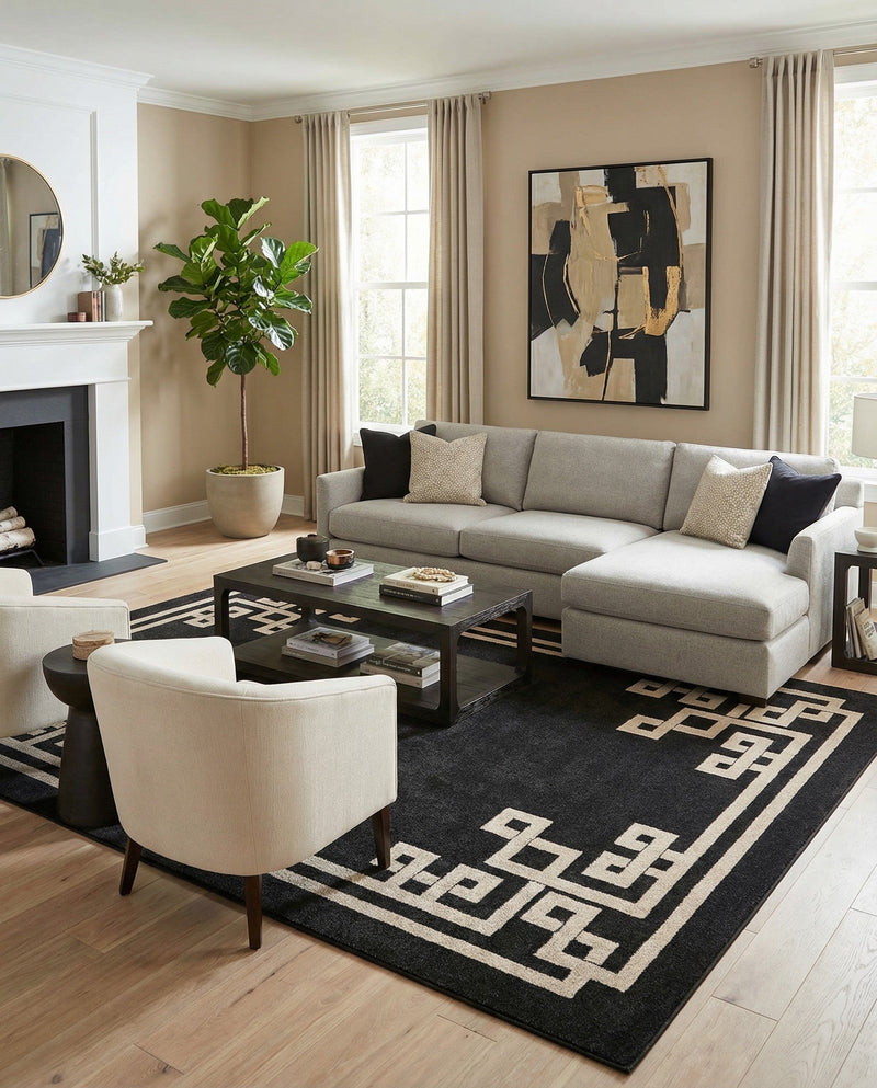 Aegean Labyrinth Collection Area Rug -  Rhodes Rectangle Black  lifestyle 18